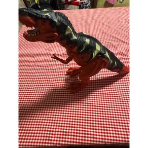 Vintage Dinosaur Toy Red Black Green T Rex Roaring Action Figure Kids